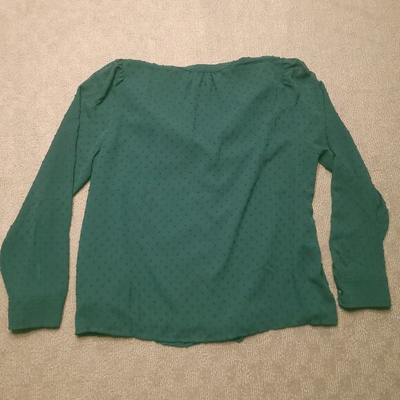 J.CREW Womens M  Top Ruffle Clip Dot Button Down Lined Blouse Green - Picture 3 of 10